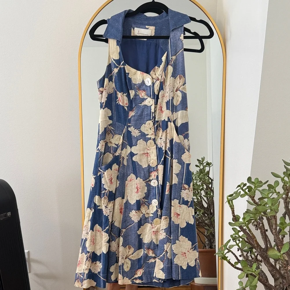 Anthropologie Blue Floral Midi Dress - Picture 1 of 1